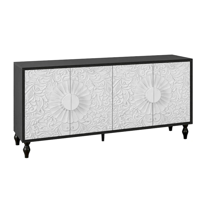 Armoire de rangement à porte sculptée et symétrique