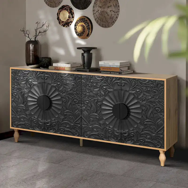 Armoire de rangement à porte sculptée et symétrique