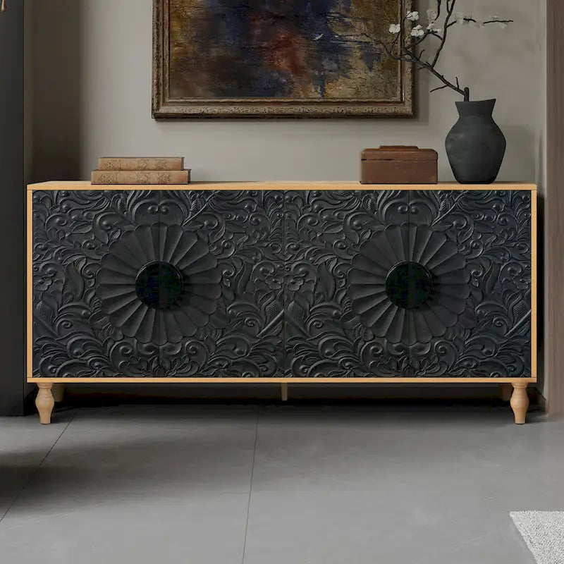 Armoire de rangement à porte sculptée et symétrique