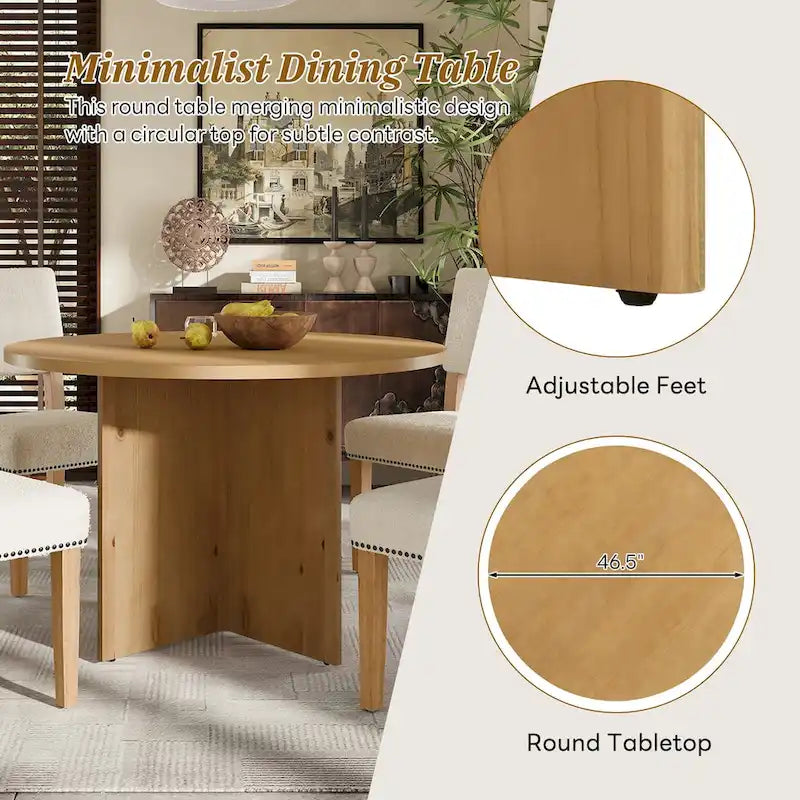 Ensemble de salle à manger rond moderne 5 pièces avec table de cuisine sur pied central et 4 chaises de salle à manger rembourrées