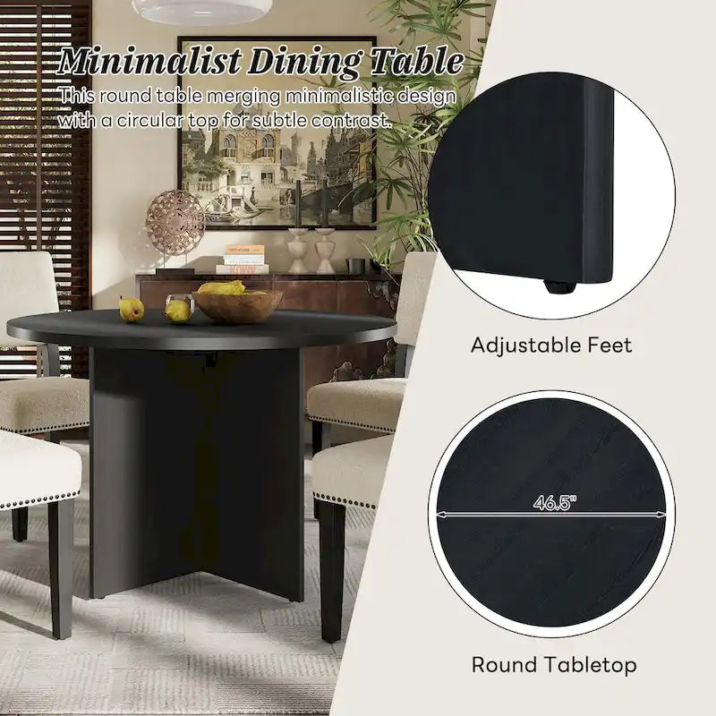 Ensemble de salle à manger rond moderne 5 pièces avec table de cuisine sur pied central et 4 chaises de salle à manger rembourrées