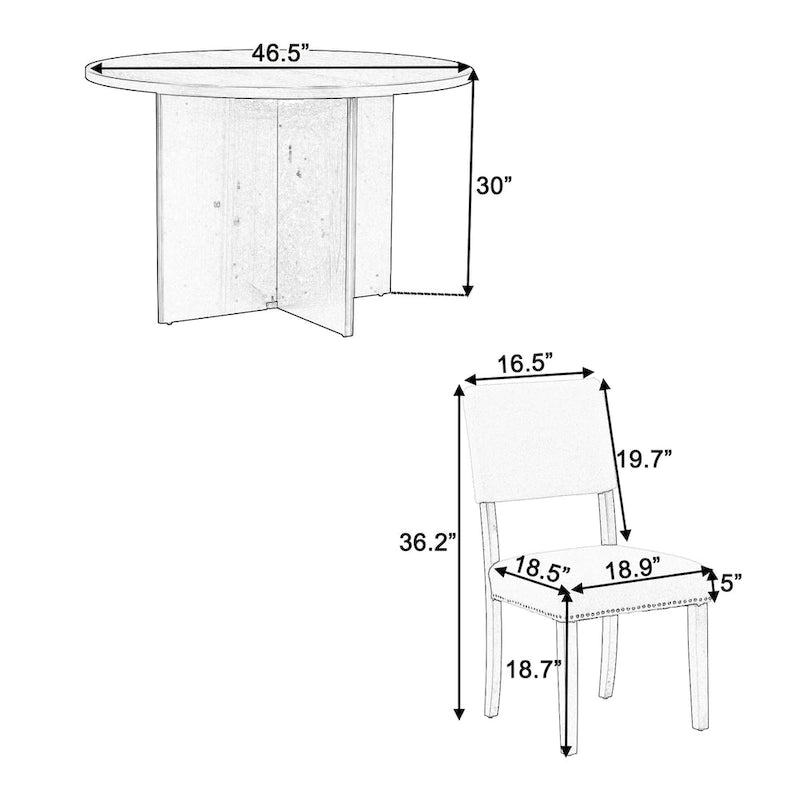 Ensemble de salle à manger rond moderne 5 pièces avec table de cuisine sur pied central et 4 chaises de salle à manger rembourrées