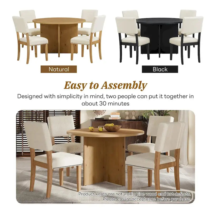 Ensemble de salle à manger rond moderne 5 pièces avec table de cuisine sur pied central et 4 chaises de salle à manger rembourrées