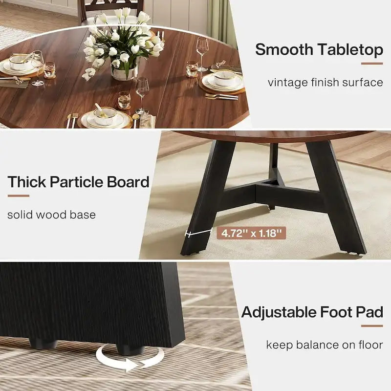 Table de salle à manger ronde rustique pour 4 personnes