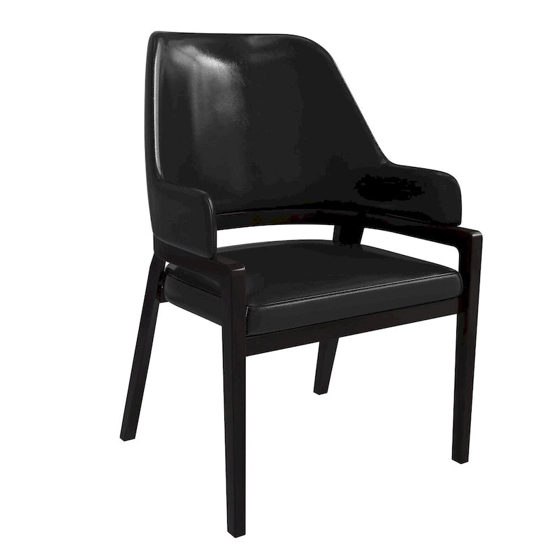 Chaise de salle à manger Ethora en cuir avec dossier ajouré incurvé et pieds en bois d'hévéa