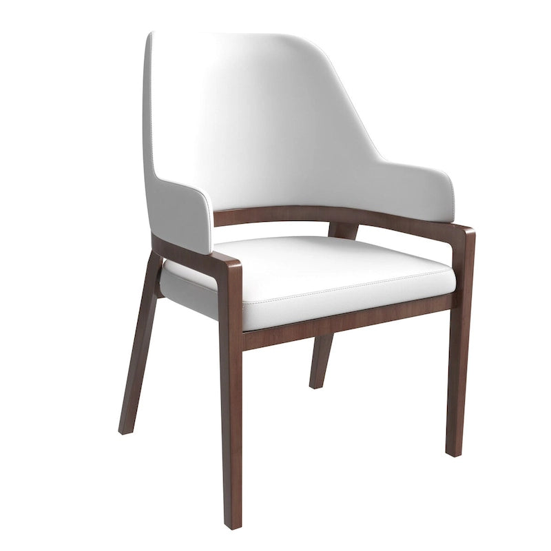 Chaise de salle à manger Ethora en cuir avec dossier ajouré incurvé et pieds en bois d'hévéa
