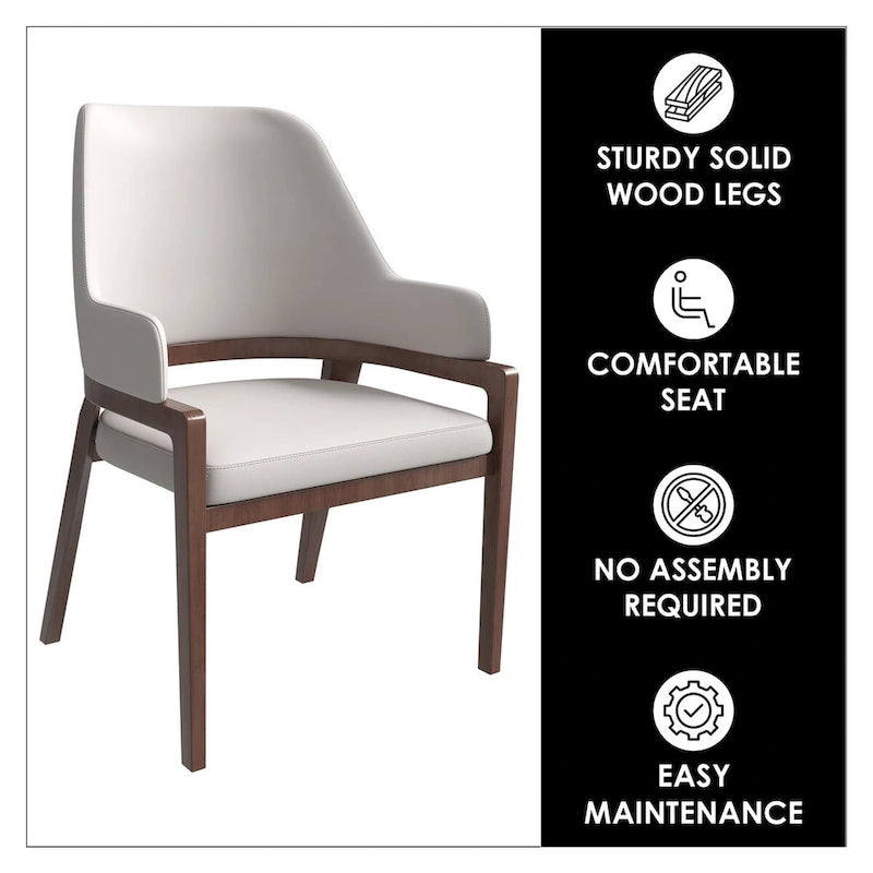 Chaise de salle à manger Ethora en cuir avec dossier ajouré incurvé et pieds en bois d'hévéa