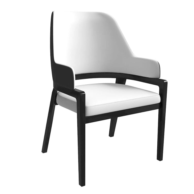 Chaise de salle à manger Ethora en cuir avec dossier ajouré incurvé et pieds en bois d'hévéa