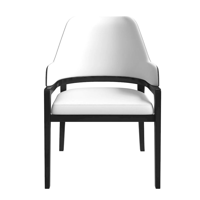 Chaise de salle à manger Ethora en cuir avec dossier ajouré incurvé et pieds en bois d'hévéa