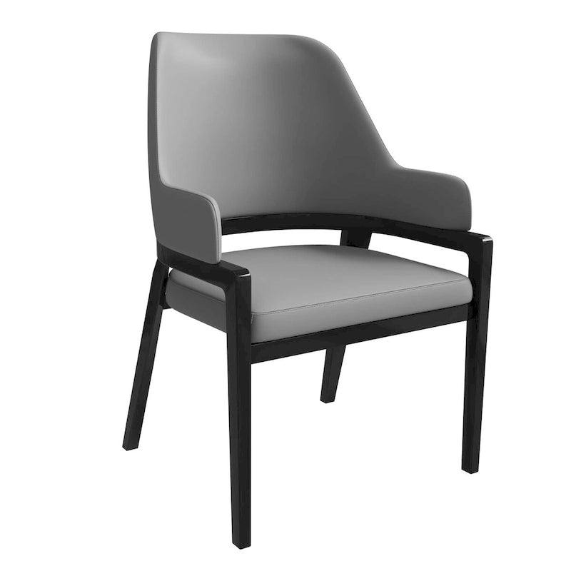 Chaise de salle à manger Ethora en cuir avec dossier ajouré incurvé et pieds en bois d'hévéa