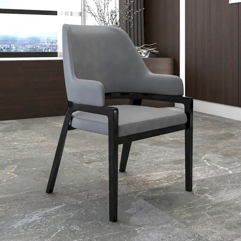 Chaise de salle à manger Ethora en cuir avec dossier ajouré incurvé et pieds en bois d'hévéa
