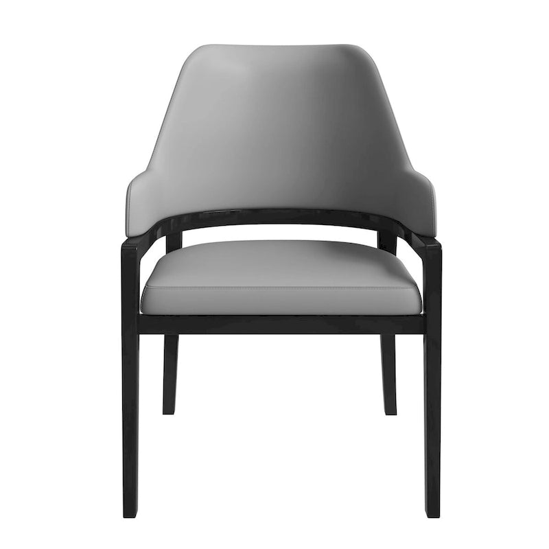 Chaise de salle à manger Ethora en cuir avec dossier ajouré incurvé et pieds en bois d'hévéa