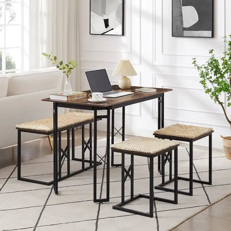 Ensemble de salle à manger Javlergo 4 pièces, table de cuisine gain de place avec banc et deux tabourets pour 4 personnes