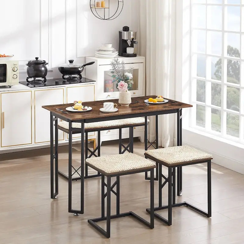 Ensemble de salle à manger Javlergo 4 pièces, table de cuisine gain de place avec banc et deux tabourets pour 4 personnes