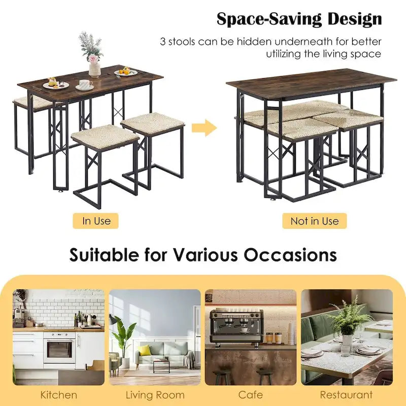 Ensemble de salle à manger Javlergo 4 pièces, table de cuisine gain de place avec banc et deux tabourets pour 4 personnes