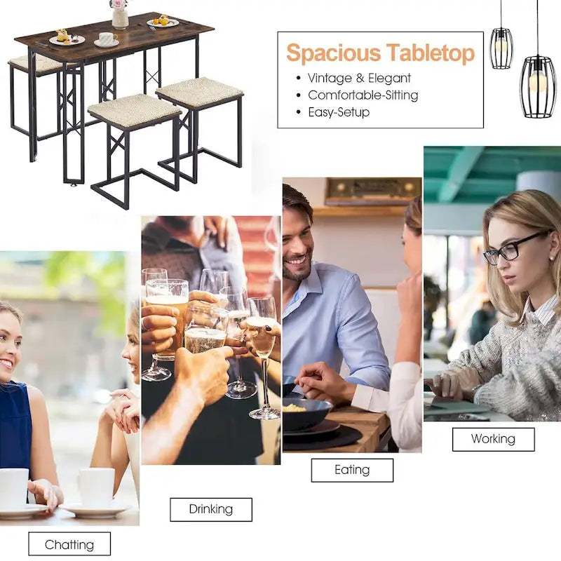 Ensemble de salle à manger Javlergo 4 pièces, table de cuisine gain de place avec banc et deux tabourets pour 4 personnes