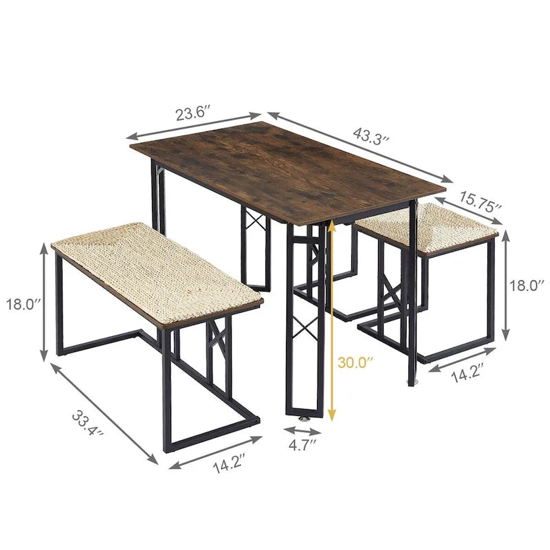 Ensemble de salle à manger Javlergo 4 pièces, table de cuisine gain de place avec banc et deux tabourets pour 4 personnes