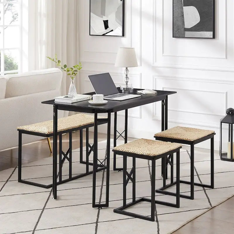 Ensemble de salle à manger Javlergo 4 pièces, table de cuisine gain de place avec banc et deux tabourets pour 4 personnes