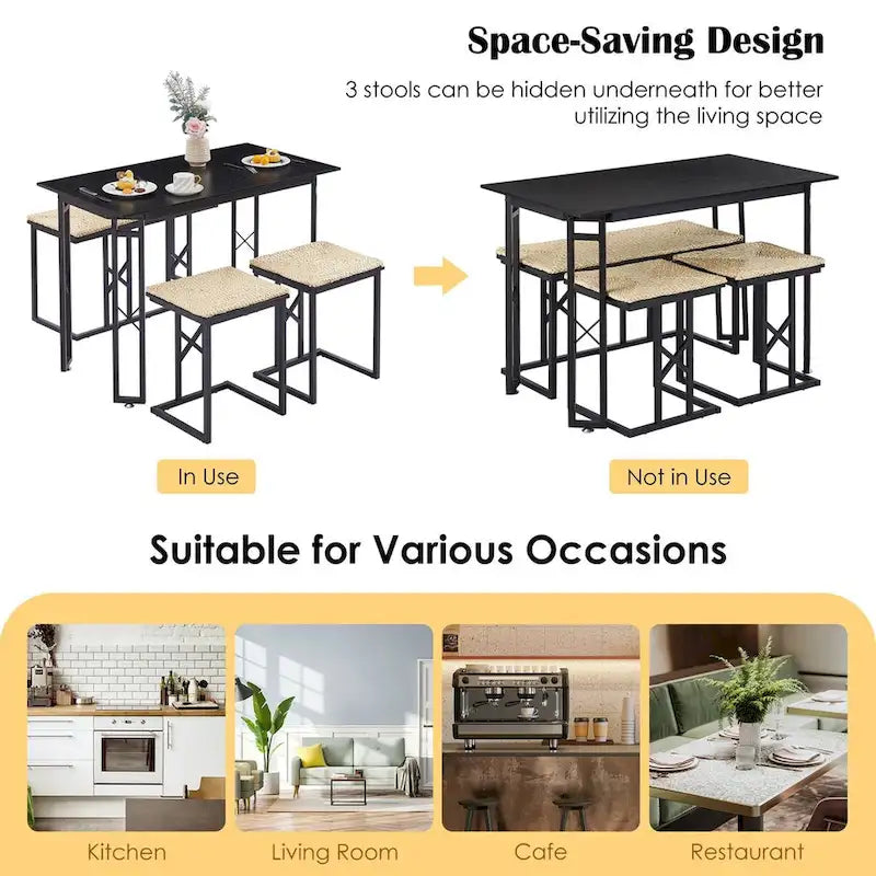 Ensemble de salle à manger Javlergo 4 pièces, table de cuisine gain de place avec banc et deux tabourets pour 4 personnes