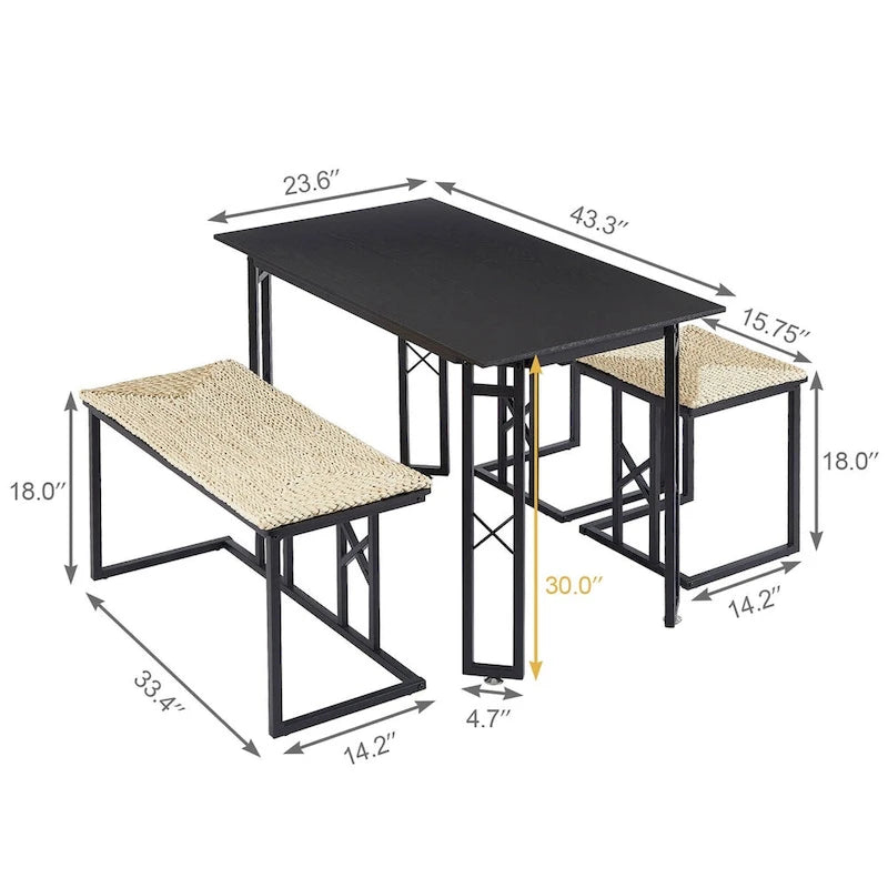 Ensemble de salle à manger Javlergo 4 pièces, table de cuisine gain de place avec banc et deux tabourets pour 4 personnes