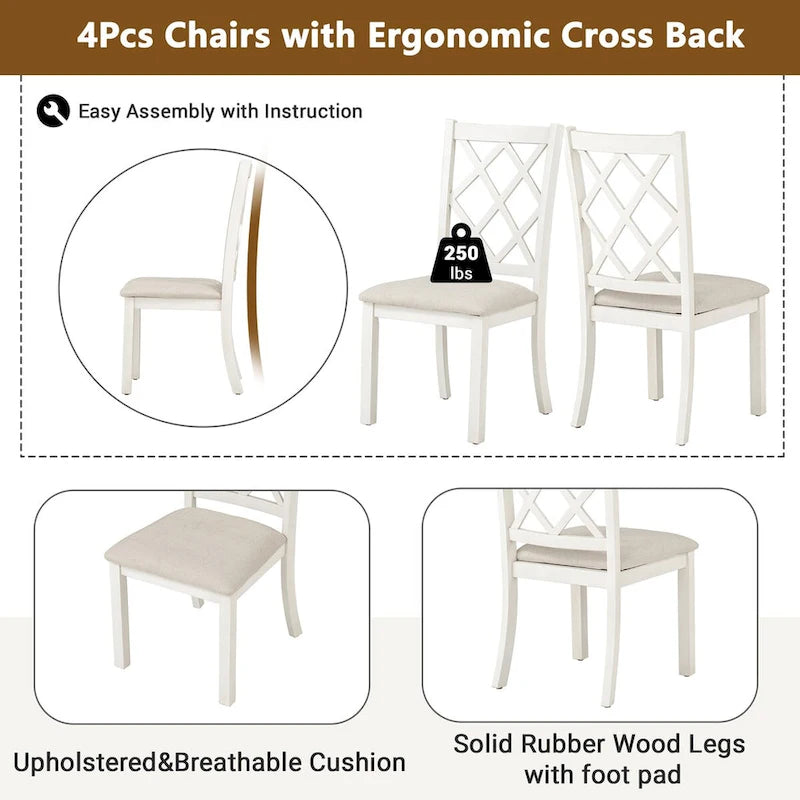 Ensemble de salle à manger rond 5 pièces en bois massif de style milieu du siècle, comprenant une table en noyer et des chaises beiges.