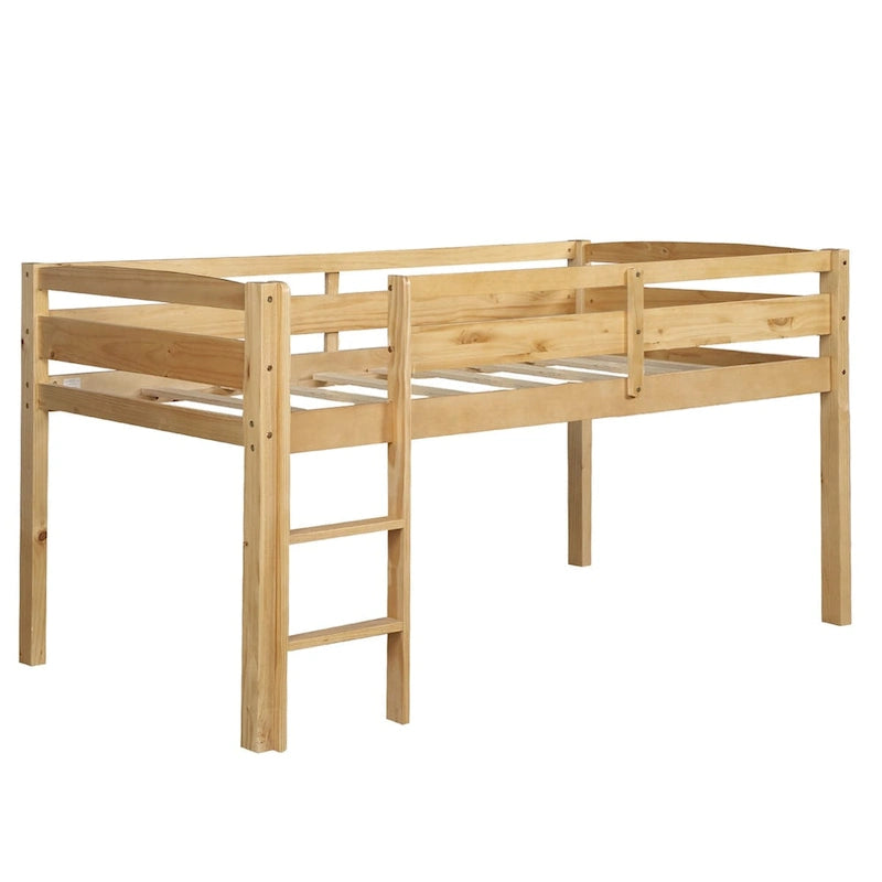 Lit mezzanine double en bois, lit mezzanine bas avec échelle