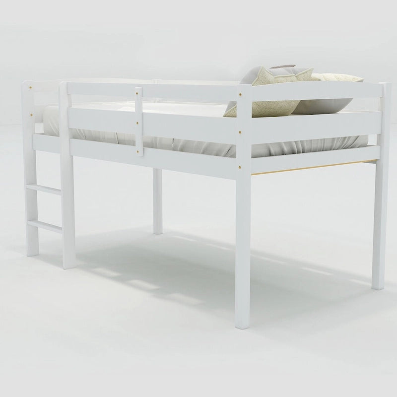 Lit mezzanine double en bois, lit mezzanine bas avec échelle