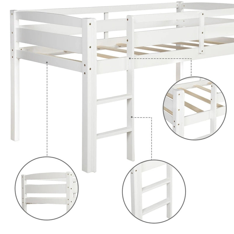 Lit mezzanine double en bois, lit mezzanine bas avec échelle