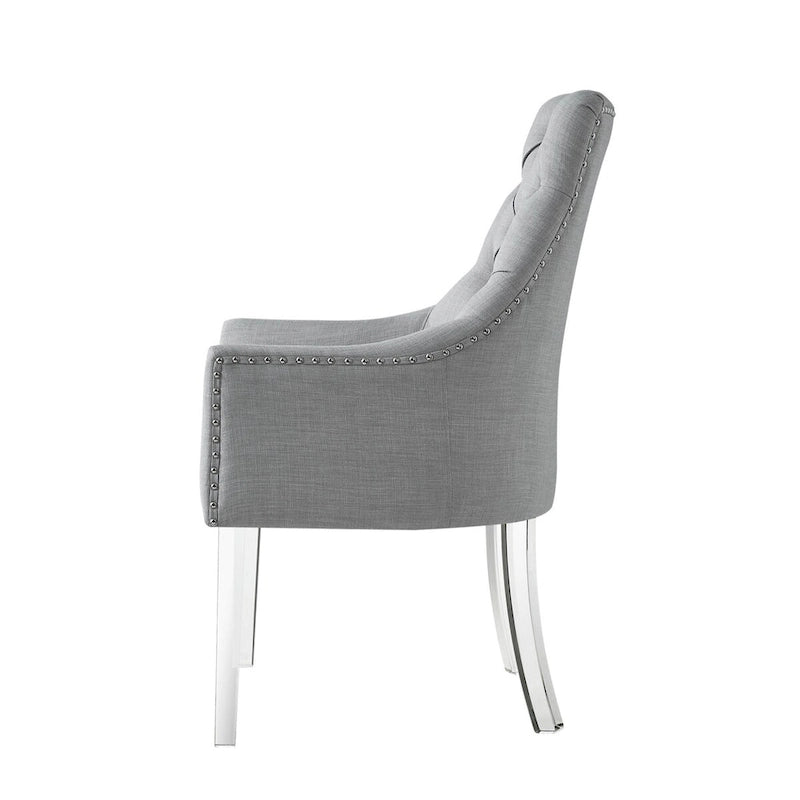 Ensemble de deux fauteuils de salle à manger HomeRoots capitonnés en lin gris clair et transparent