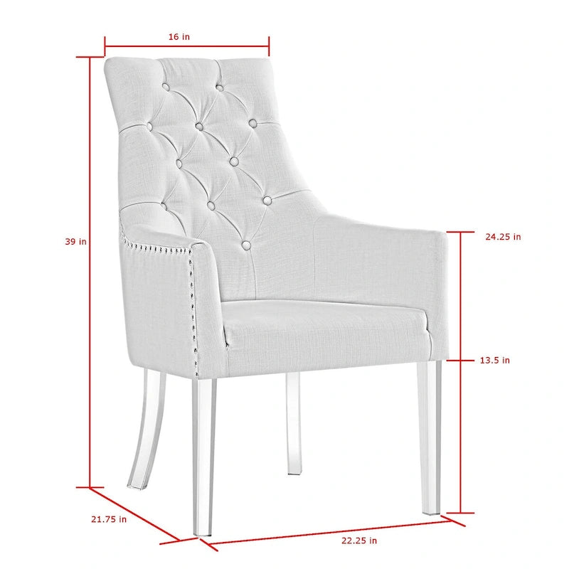 Ensemble de deux fauteuils de salle à manger HomeRoots capitonnés en lin gris clair et transparent