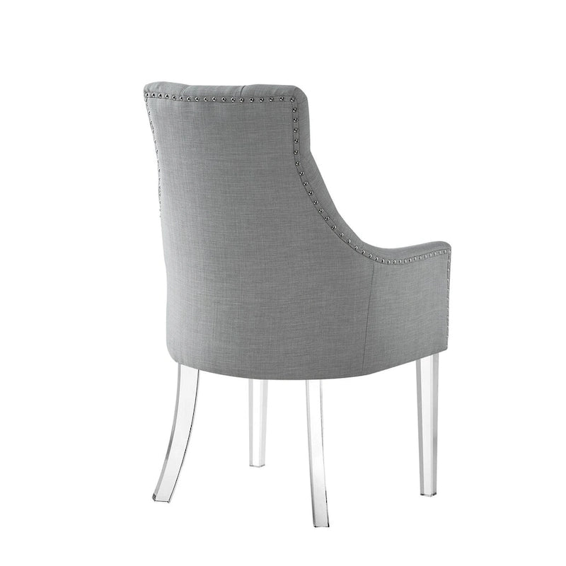 Ensemble de deux fauteuils de salle à manger HomeRoots capitonnés en lin gris clair et transparent
