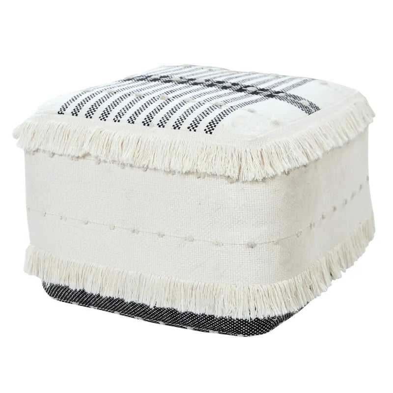 Pouf HomeRoots 18 Blanc 100% Coton