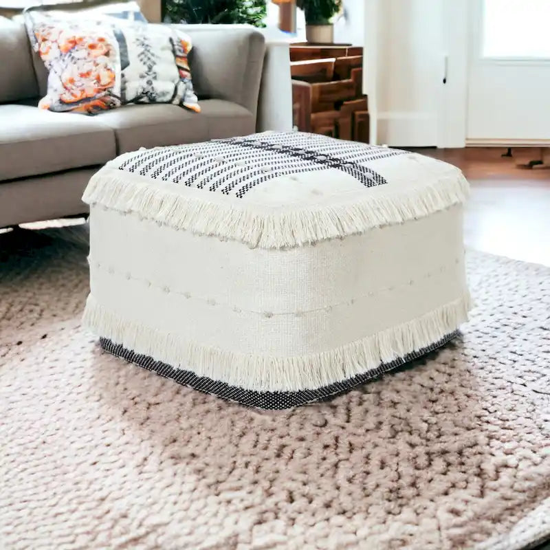 Pouf HomeRoots 18 Blanc 100% Coton