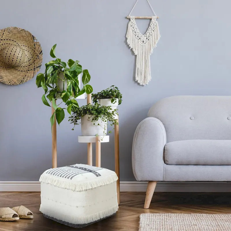 Pouf HomeRoots 18 Blanc 100% Coton