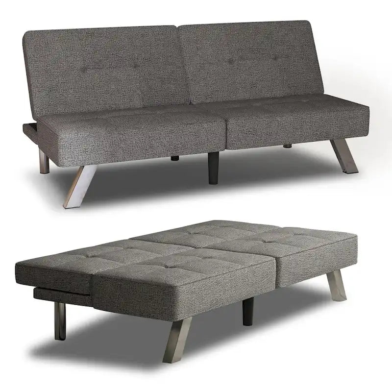 Canapé-lit futon pliable et convertible, revêtu de lin, moderne, idéal pour les petits espaces.