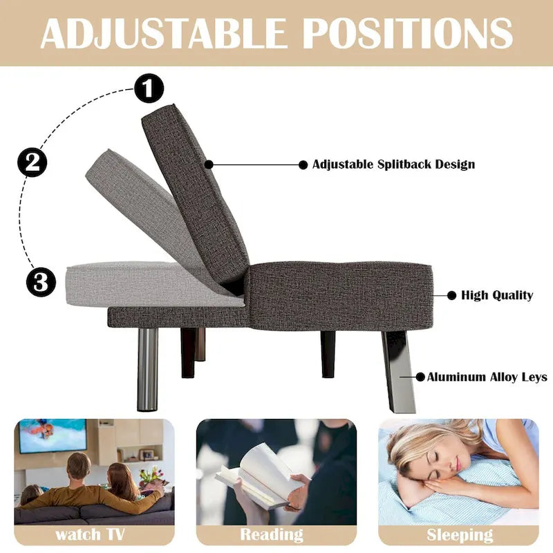 Canapé-lit futon pliable et convertible, revêtu de lin, moderne, idéal pour les petits espaces.