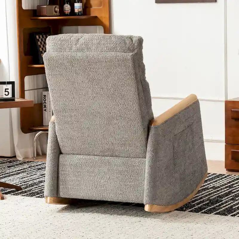 Fauteuil à bascule d'appoint avec repose-pieds, dossier haut, pieds en bois d'hévéa, pour chambre ou salon