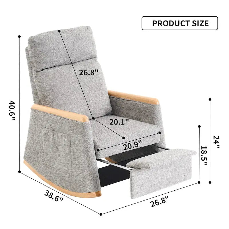 Fauteuil à bascule d'appoint avec repose-pieds, dossier haut, pieds en bois d'hévéa, pour chambre ou salon