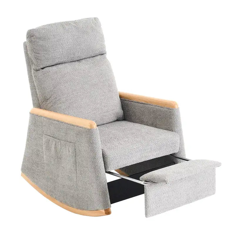 Fauteuil à bascule d'appoint avec repose-pieds, dossier haut, pieds en bois d'hévéa, pour chambre ou salon