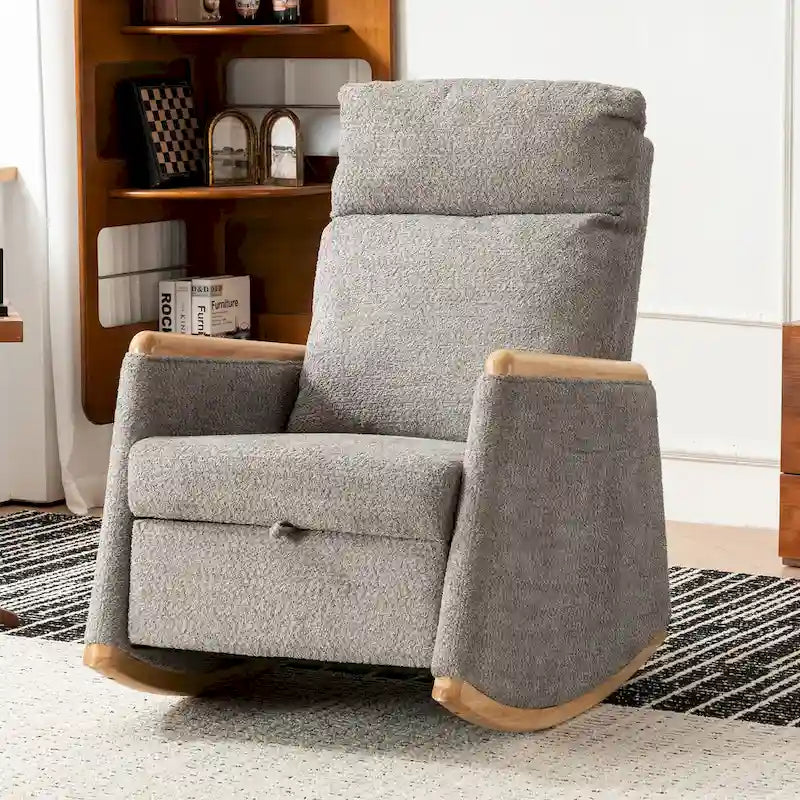 Fauteuil à bascule d'appoint avec repose-pieds, dossier haut, pieds en bois d'hévéa, pour chambre ou salon
