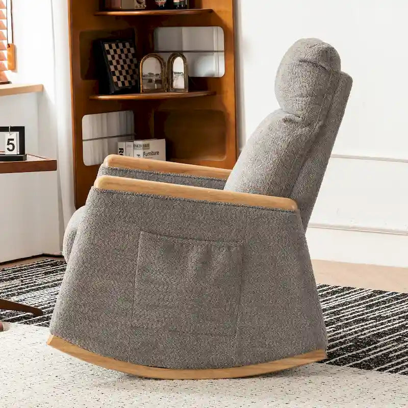 Fauteuil à bascule d'appoint avec repose-pieds, dossier haut, pieds en bois d'hévéa, pour chambre ou salon