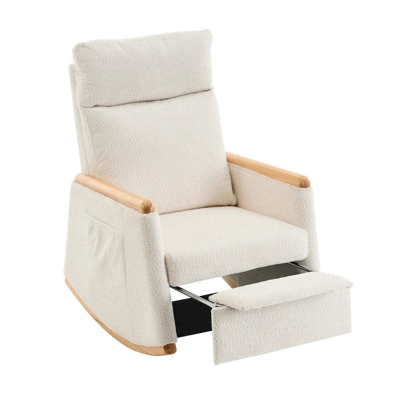 Fauteuil à bascule d'appoint avec repose-pieds, dossier haut, pieds en bois d'hévéa, pour chambre ou salon