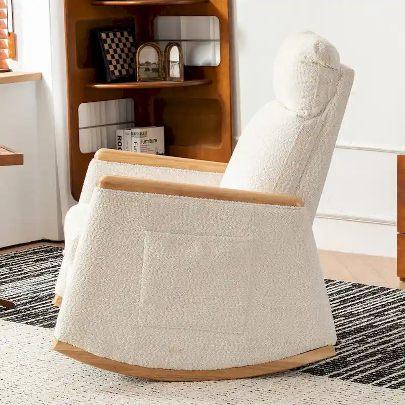 Fauteuil à bascule d'appoint avec repose-pieds, dossier haut, pieds en bois d'hévéa, pour chambre ou salon