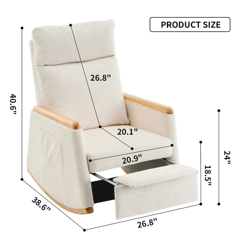 Fauteuil à bascule d'appoint avec repose-pieds, dossier haut, pieds en bois d'hévéa, pour chambre ou salon