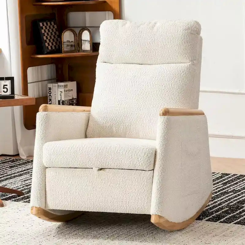 Fauteuil à bascule d'appoint avec repose-pieds, dossier haut, pieds en bois d'hévéa, pour chambre ou salon