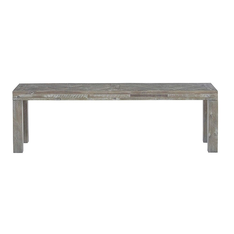 Banc en bois d'acacia avec incrustation à chevrons distinctive, marron