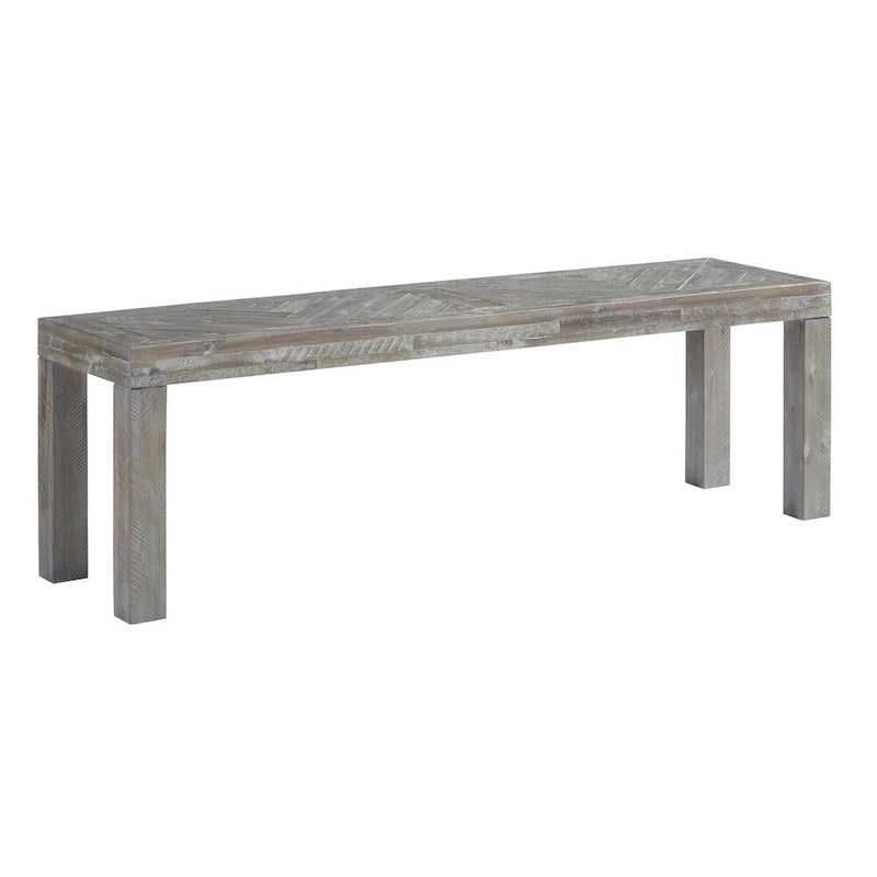 Banc en bois d'acacia avec incrustation à chevrons distinctive, marron