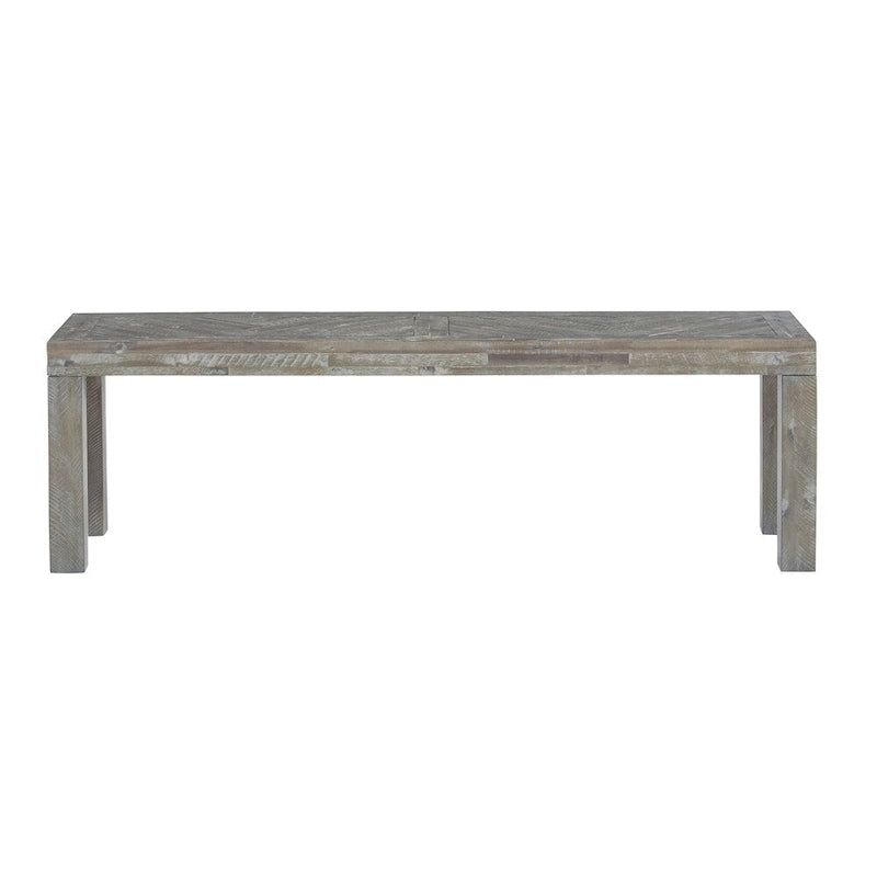 Banc en bois d'acacia avec incrustation à chevrons distinctive, marron