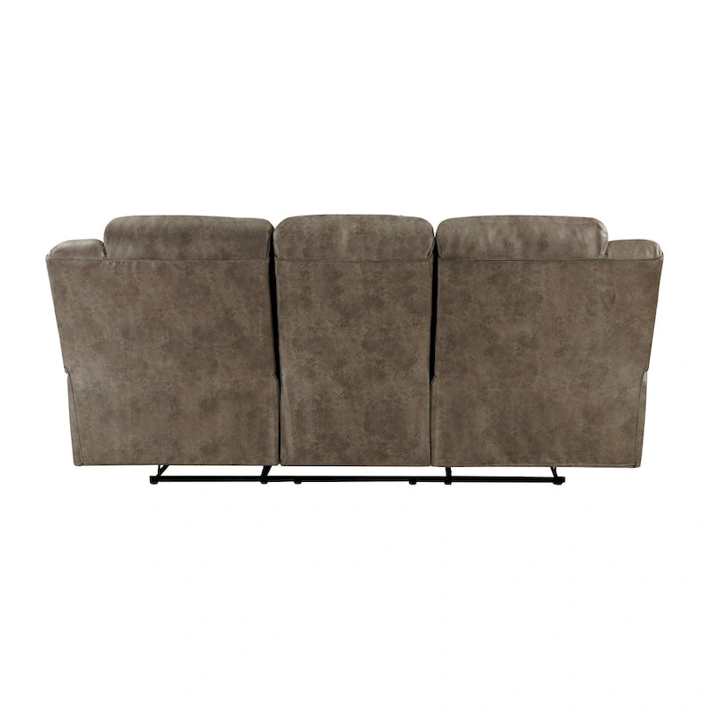 Canapé Henry 92 pouces à double fauteuil inclinable manuel, revêtement en microfibre marron, bois massif, métal