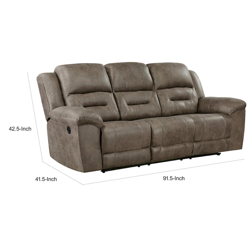Canapé Henry 92 pouces à double fauteuil inclinable manuel, revêtement en microfibre marron, bois massif, métal